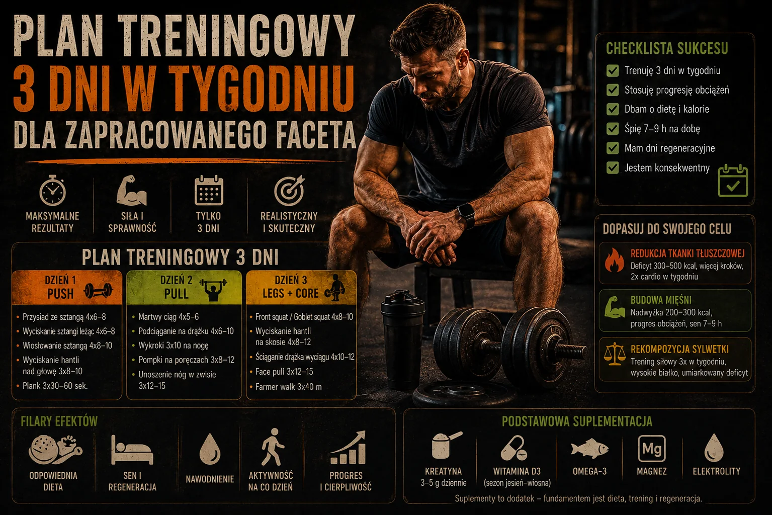 Plan treningowy 3 dni w tygodniu dla zapracowanego faceta