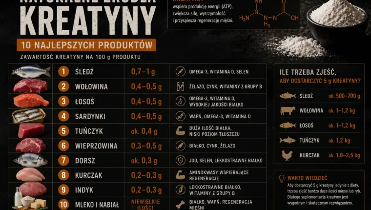 Naturalne źródła kreatyny - tabela produktów