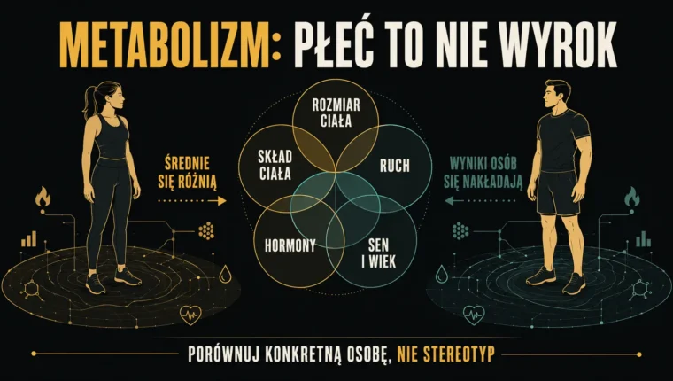 Infoplakat porównujący metabolizm kobiet i mężczyzn bez stereotypów