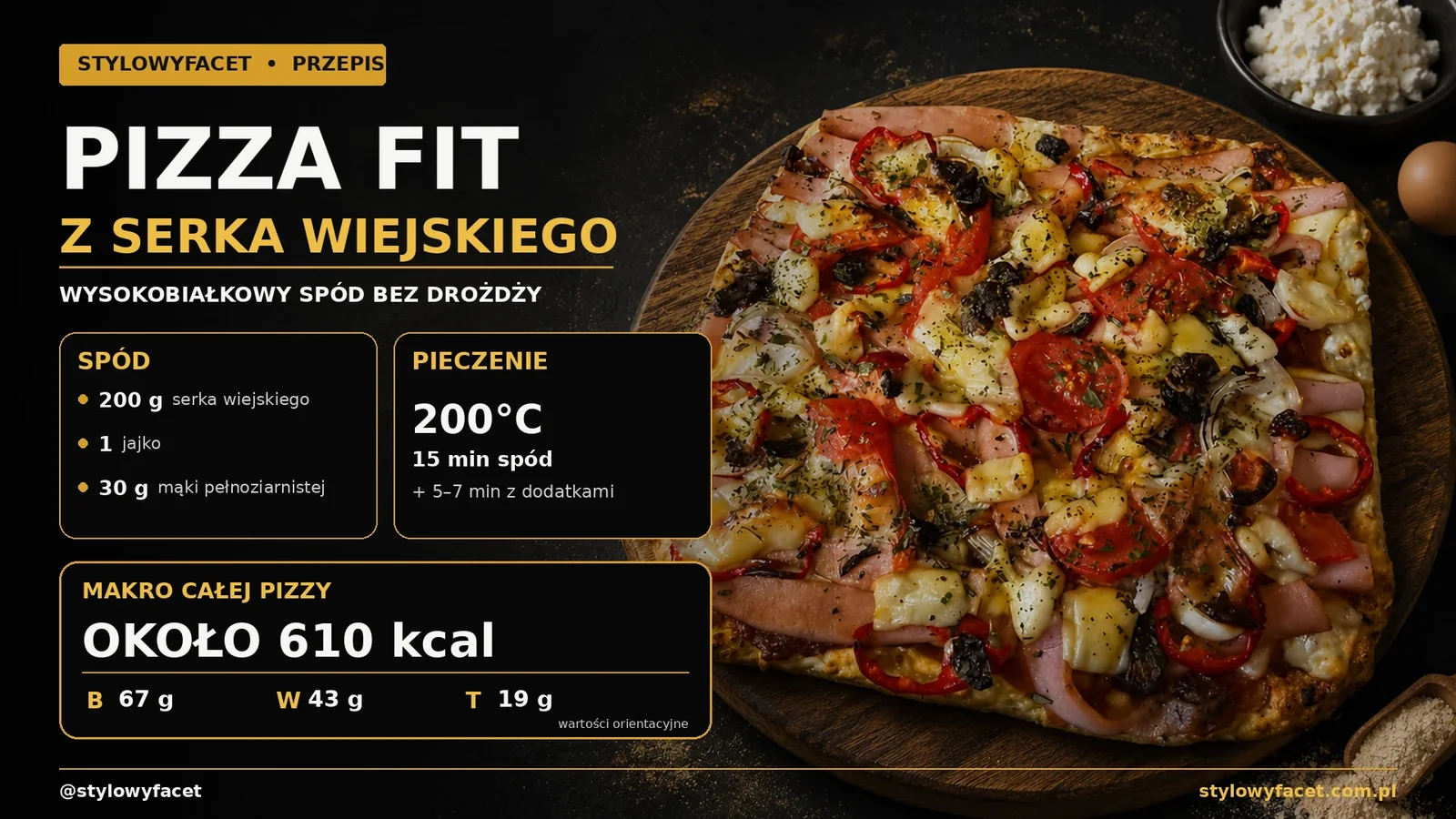 Pizza fit z serka wiejskiego – prosty przepis z 67 g białka
